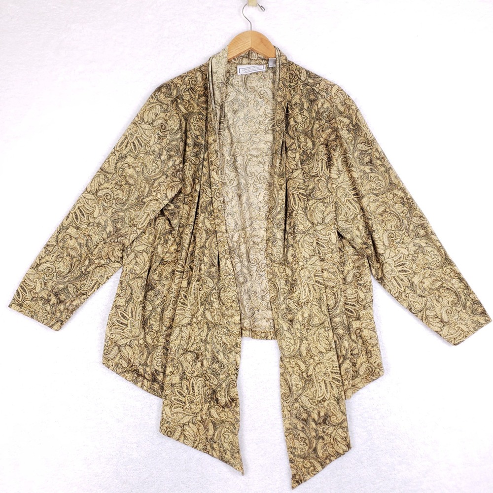 Simonton Says George Simonton Gold Paisley Metallic Open Cardigan Plus Size 3X
